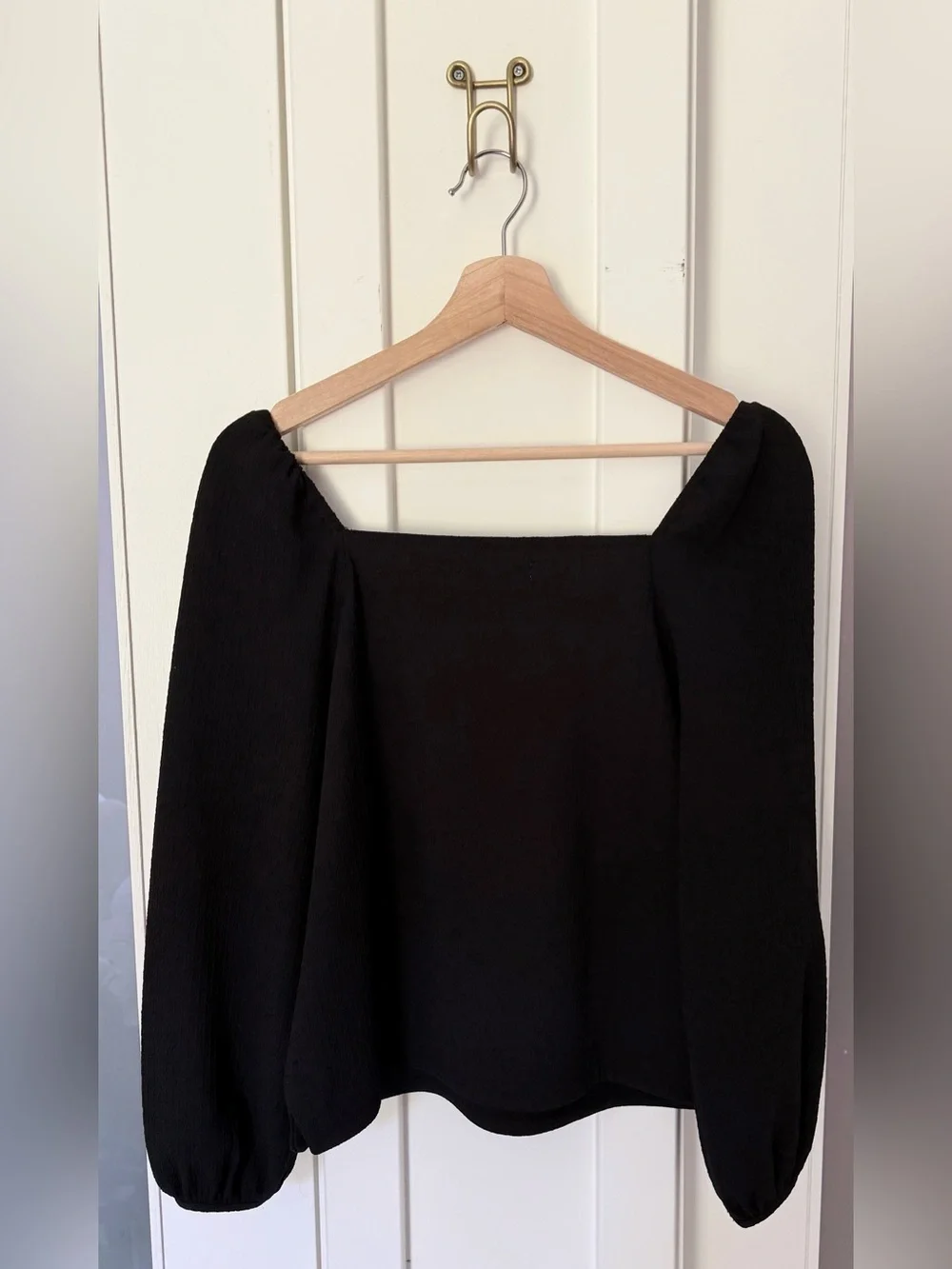 Madewell Black Crepe Square Neck Puff Sleeve Top